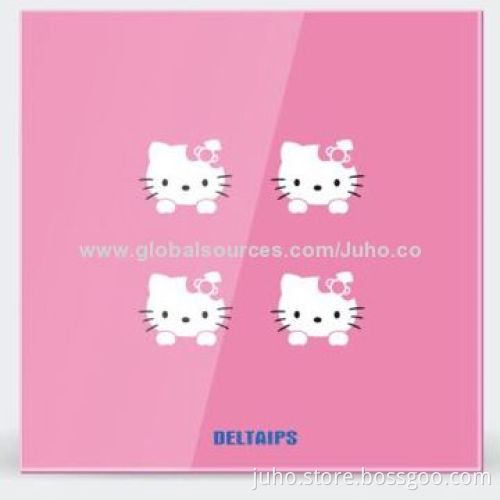 New PG Crystal 4-gang Touch Light Switches, Pink Glass Panel with LED Indicator